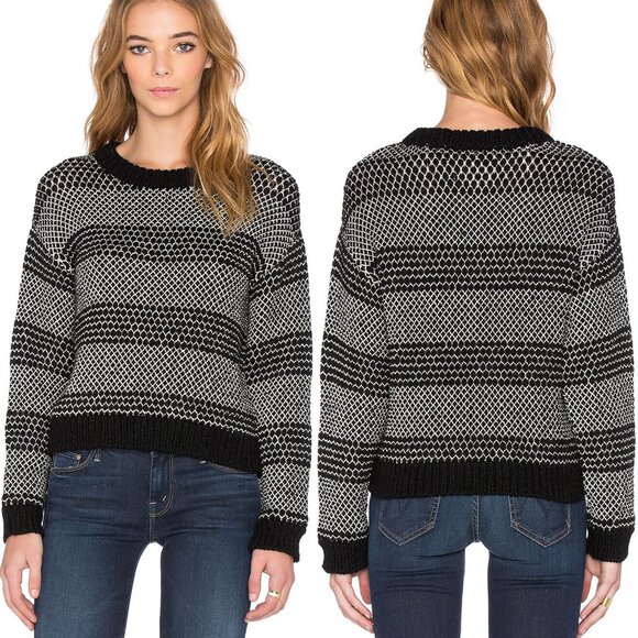 Current Elliott Mixed Stitch Alpaca Blend Sweater Black Ivory Combo Size XS $358 - Picture 1 of 16